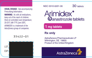 ARIMIDEX 1 mg tablets Bottle Label 30 tablets