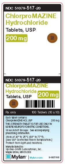 Chlorpromazine Hydrochloride 200 mg Tablets Unit Carton Label