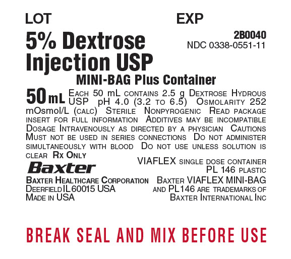 5% Dextrose Injection, USP Representative Container Label   NDC 0338-0551-11