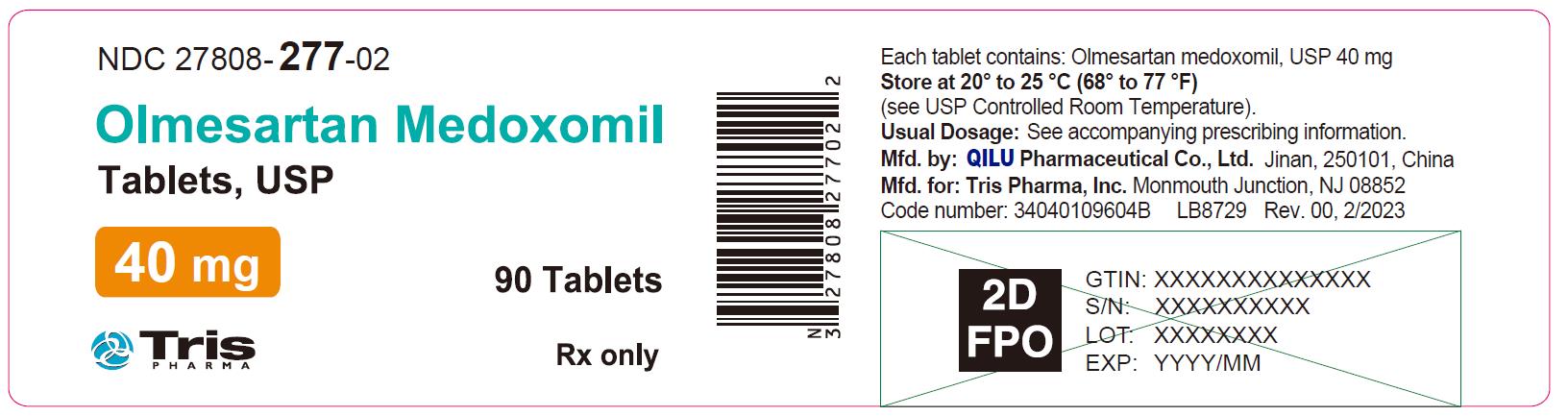 Olmesartan Medoxomil Tablets 40 mg Bottle Label - 90 Tablets