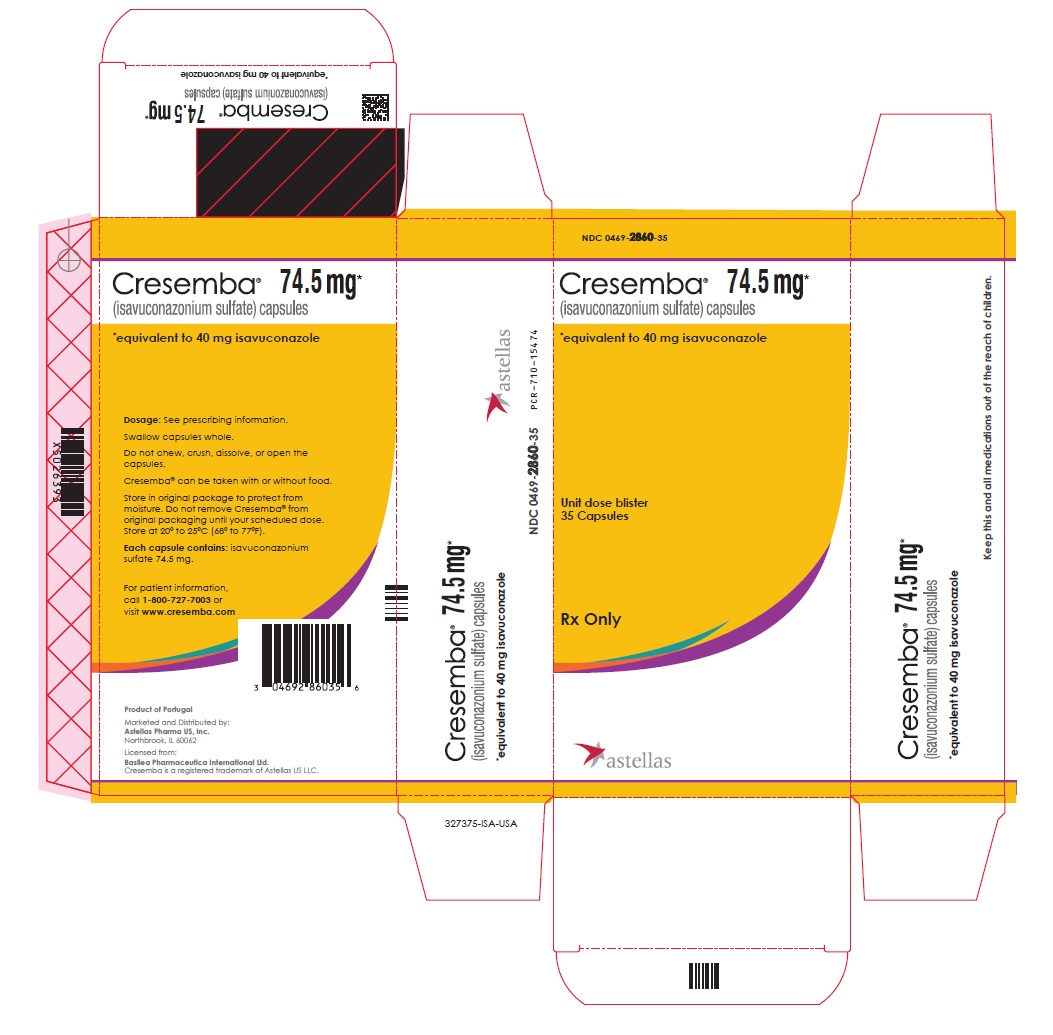 Cresemba (isavuconazonium sulfate) capsules 74.5 mg blister carton label