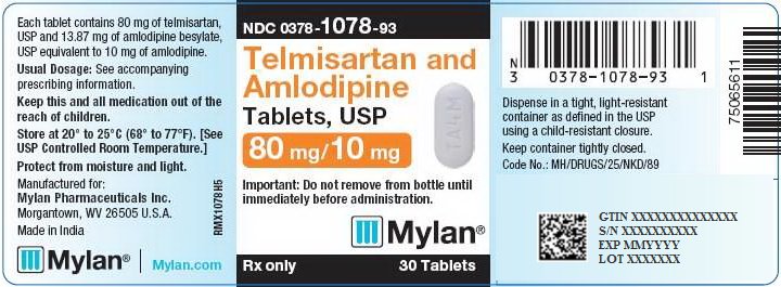 Telmisartan and Amlodipine Tablets, USP 80 mg/10 mg Bottle Label