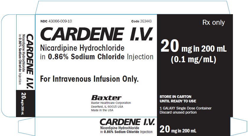 CARDENE Representative 20 mg Carton Label 1 of 2  NDC 43066-009-10