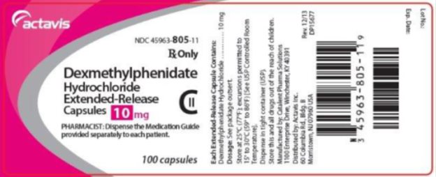 Dexmethylphenidate Hydrochloride Extended-Release Capsules CII 10 mg, 100s Label