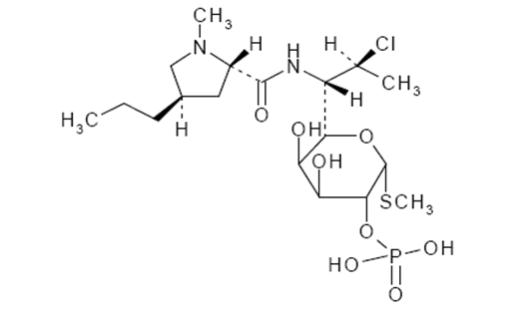 The structural formula for clindamycin phosphate.
