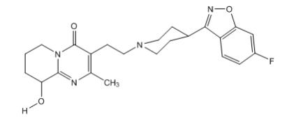 The structural formula for Paliperidone, the active ingredient in paliperidone extended-release tablets, is a psychotropic agent belonging to the chemical class of benzisoxazole derivatives. Paliperidone contains a racemic mixture of (+)- and (-)- paliperidone. The chemical name is (±)-3-[2-[4-(6-fluoro-1,2­benzisoxazol-3-yl)-1-piperidinyl]ethyl]-6,7,8,9-tetrahydro-9-hydroxy-2-methyl-4H­pyrido[1,2-a]pyrimidin-4-one. Its molecular formula is C23H27FN4O3 and its molecular weight is 426.49.