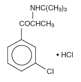 The structural formula Bupropion Hydrochloride.