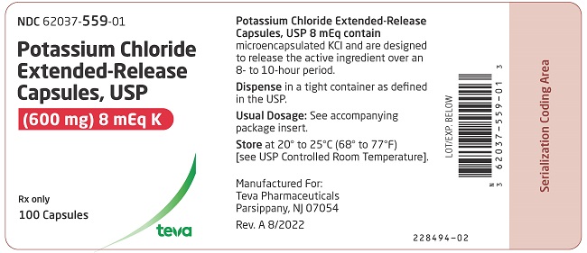 Potassium Chloride Extended-Release Capsules USP (600 mg) 8 mEq K, 100 Capsules Container Label