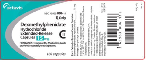 Dexmethylphenidate Hydrochloride Extended-Release Capsules CII 15 mg, 100s Label
