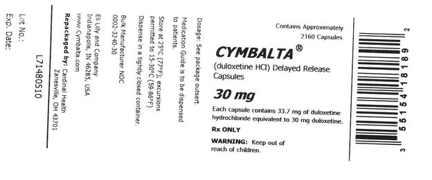 Cymbalta 30 mg 2160 tablet bottle