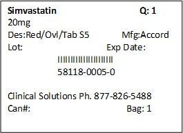 Simvastatin 20mg 1 count packet label
