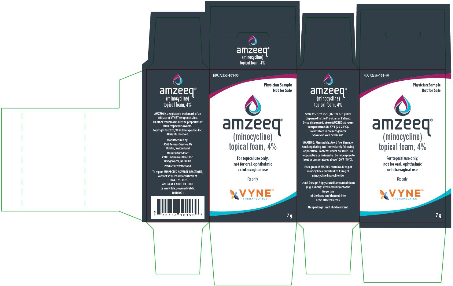 Amzeeq (minocycline) topical foam, 4% physycian sample carton label