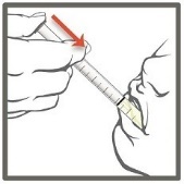 8. Place the tip of the oral syringe against the inside of the cheek and gently push the plunger until all the EPIDIOLEX in the syringe is given.