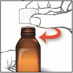 9. Screw the child-resistant cap back on the bottle tightly by turning the cap to the right (clockwise).