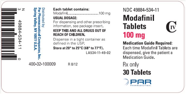 Modafinil Tablets 100 mg CIV, 30s Label