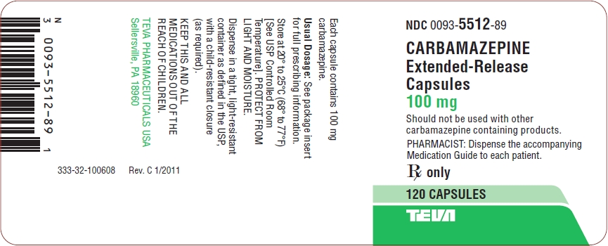 Carbamazepine Extended-Release Capsules 100 mg 120s Label