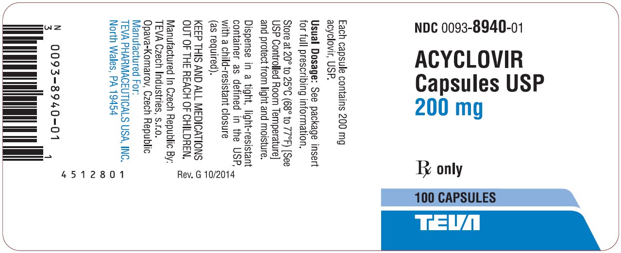 Acyclovir Capsules USP 200 mg 100s Label