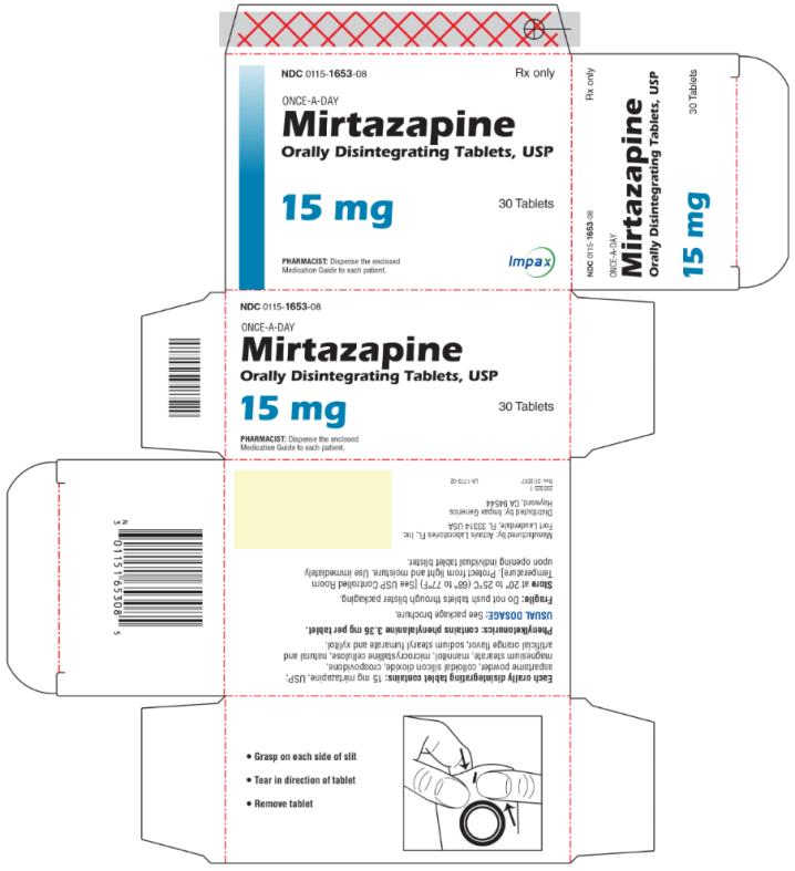 PRINCIPAL DISPLAY PANEL NDC 0115-1653-08 ONCE-A-DAY Mirtazapine Orally Disintegrating Tablets, USP 15 mg 30 Tablets Rx Only