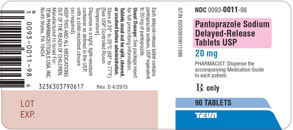 Pantoprazole Sodium Delayed-Release Tablets USP 20 mg 90s Label