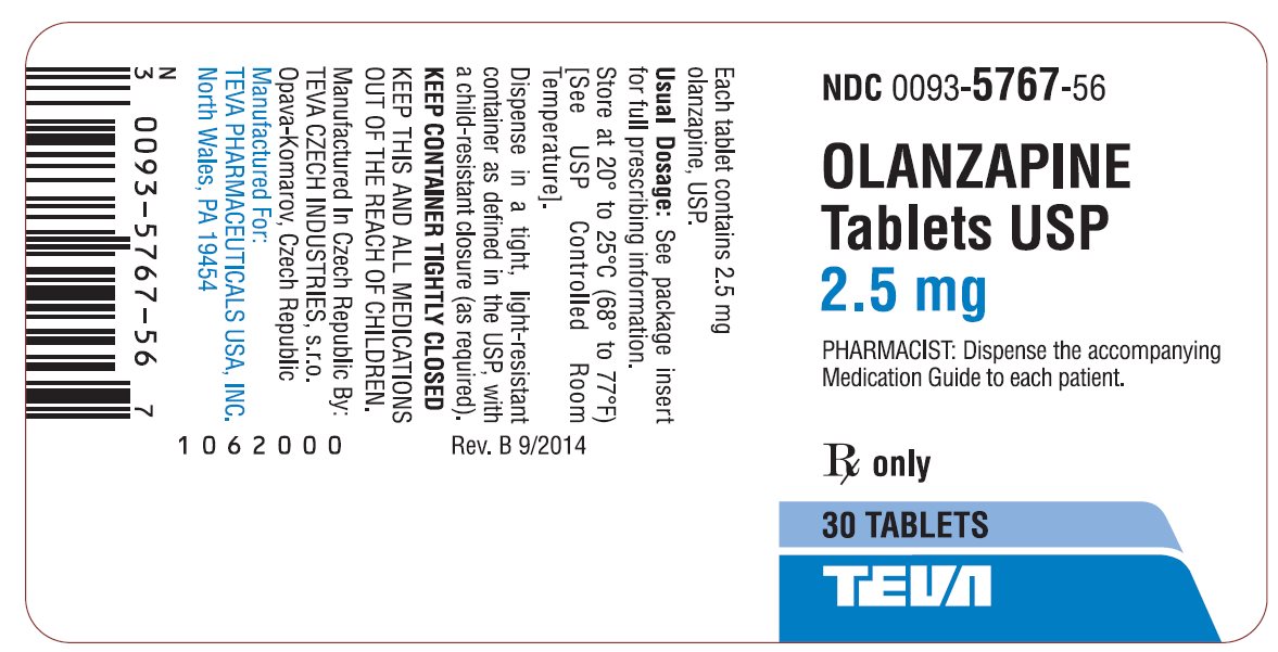 Olanzapine Tablets USP 2.5mg 30s Label