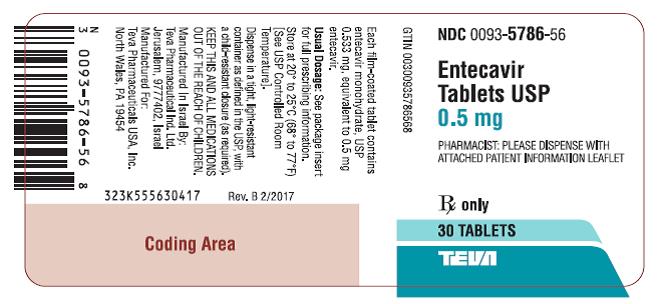 Entecavir Tablets USP 0.5 mg, 30s Label