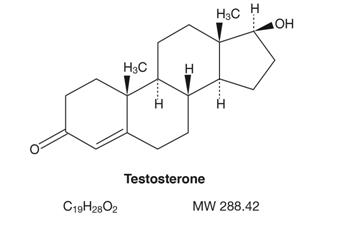 The structural formula of The inactive ingredients in testosterone gel 1.62% are: carbomer homopolymer type C (carbopol 980), ethyl alcohol, isopropyl myristate, purified water, and sodium hydroxide.