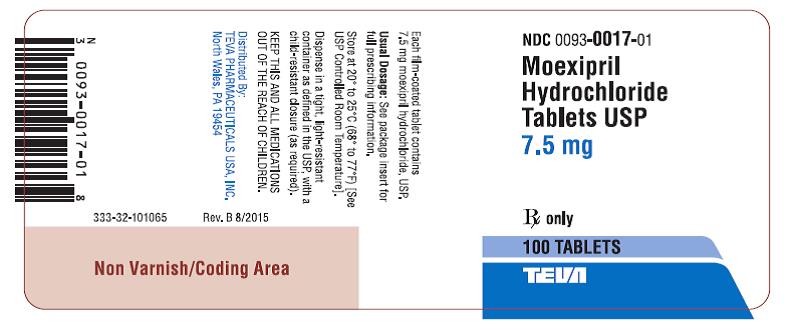 Moexipril Hydrochloride Tablets 7.5 mg 100s Label