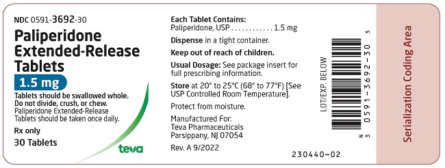 PRINCIPAL DISPLAY PANEL NDC 0591-3692-30 Paliperidone Extended-Release Tablets 1.5 mg 30 Tablets Rx Only