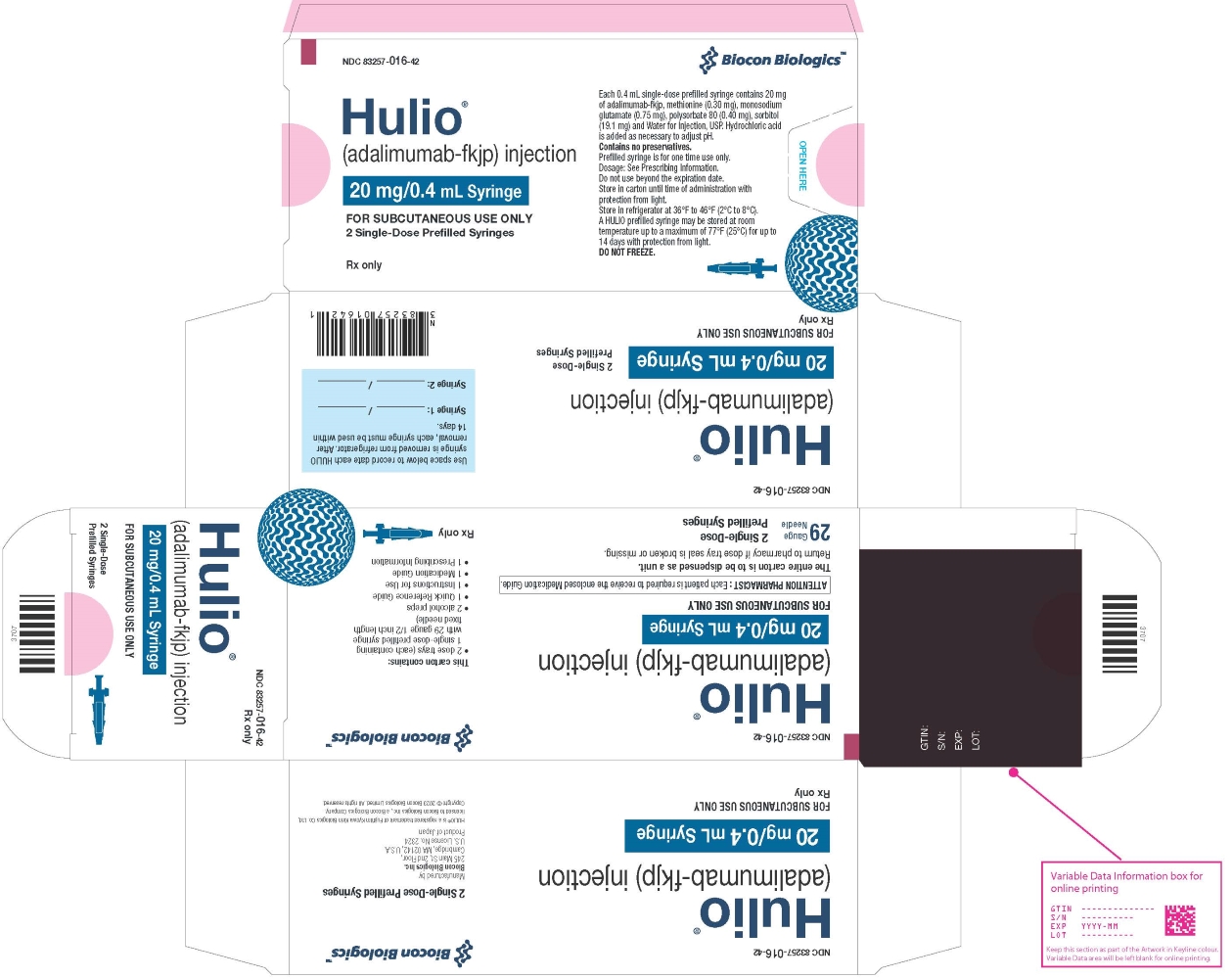 HULIO Prefilled Syringe Carton - 20 mg/0.4 mL