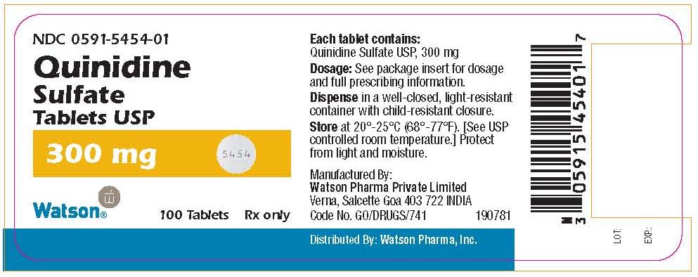 NDC 0591-5454-01
Quinidine 
Sulfate  
Tablets USP
300 mg
Watson     100 Tablets      Rx only
