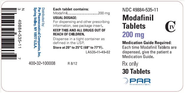 Modafinil Tablets 200 mg CIV, 30s Label