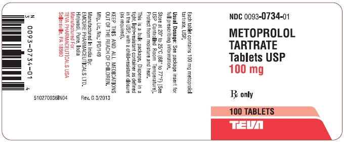 Metoprolol Tartrate Tablets USP 100 mg 100s Label