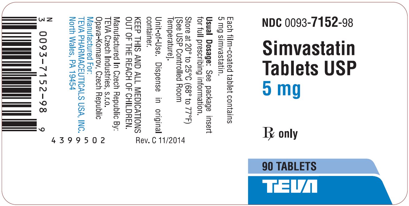 Simvastatin Tablets USP 5 mg 90s Label