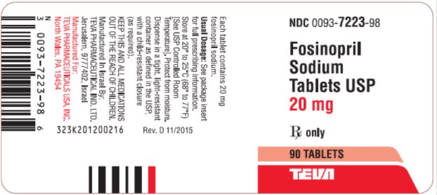 Fosinopril Sodium Tablets USP 20 mg, 90s Label