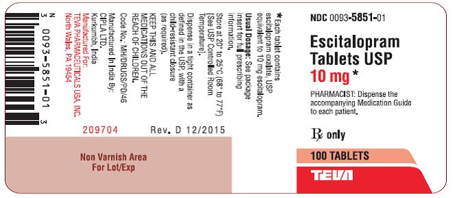 Escitalopram Tablets USP 10 mg 100s Label