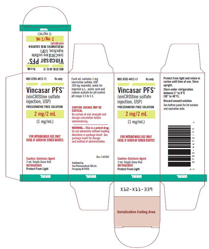 Vincasar PFS® (vincristine sulfate injection USP) 1 mg/mL, 2 mL Single-Dose Vial Carton