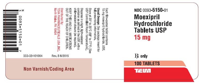 Moexipril Hydrochloride Tablets 15 mg 100s Label
