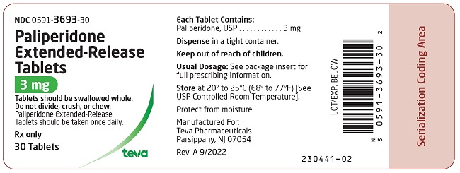 PRINCIPAL DISPLAY PANEL NDC 0591-3693-30 Paliperidone Extended-Release Tablets 3 mg 30 Tablets Rx Only