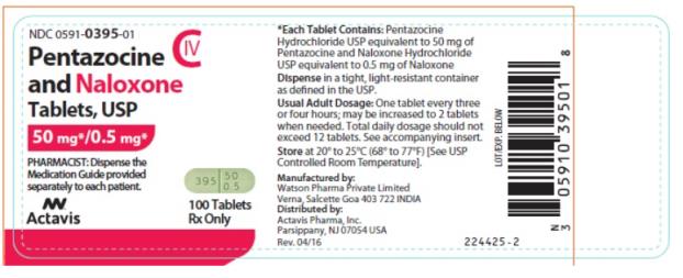 NDC 0591-0395-01 CIV Pentazocine and Naloxone Tablets, USP 50 mg*/0.5mg* 100 Tablets Rx Only