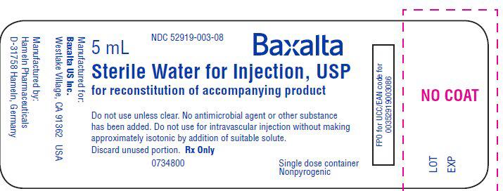 5 mL Sterile Water Label