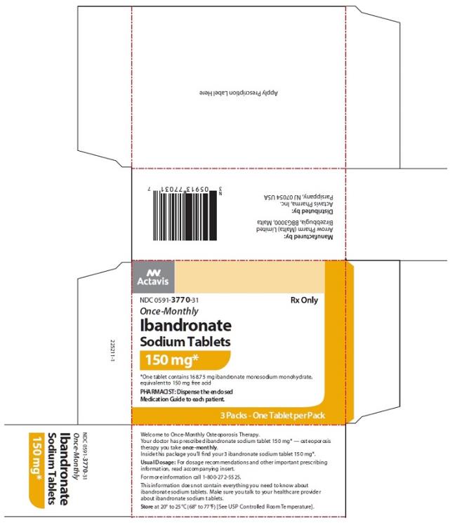 PRINCIPAL DISPLAY PANEL NDC 0591-3770-31 Once-Monthly Ibandronate Sodium Tablets 150 mg 3 packs-one Tablet per Pack Rx Only