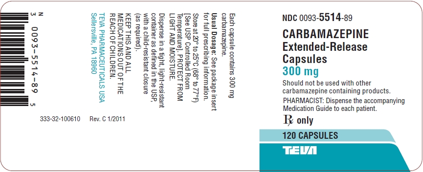 Carbamazepine Extended-Release Capsules 300 mg 120s Label