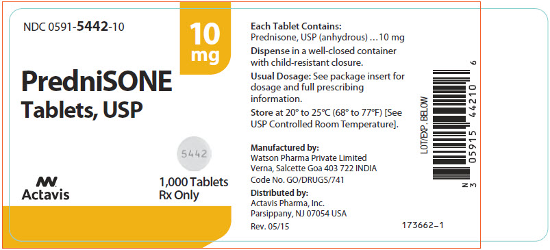 NDC 0591-5442-10 PredniSONE Tablets, USP 10 mg 1,000 Tablets Rx only
