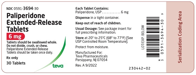 PRINCIPAL DISPLAY PANEL NDC 0591-3694-30 Paliperidone Extended-Release Tablets 6 mg 30 Tablets Rx Only