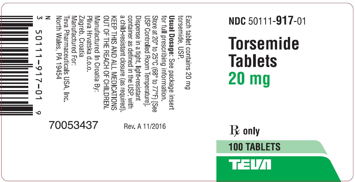 Torsemide Tablets 20 mg, 100s Label