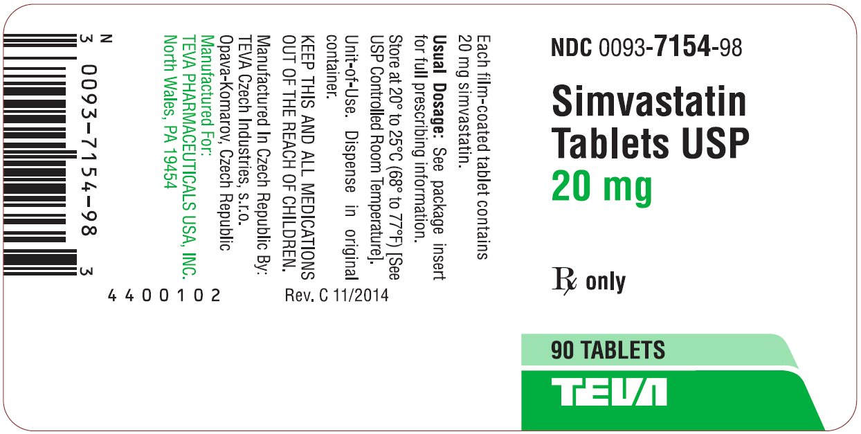 Simvastatin Tablets USP 20 mg 90s Label