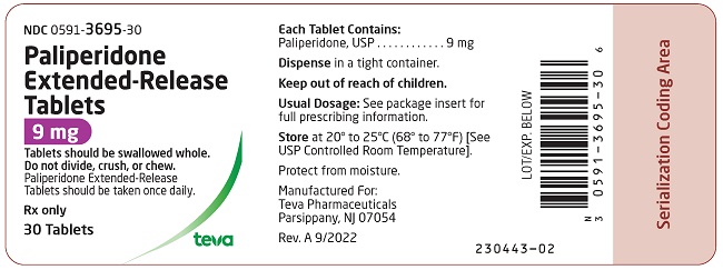 PRINCIPAL DISPLAY PANEL NDC 0591-3695-30 Paliperidone Extended-Release Tablets 9 mg 30 Tablets Rx Only