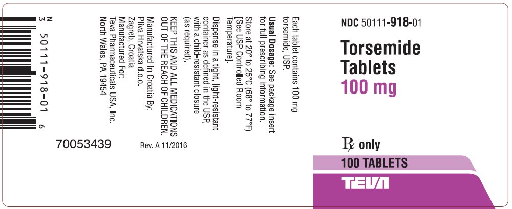 Torsemide Tablets 100 mg, 100s Label
