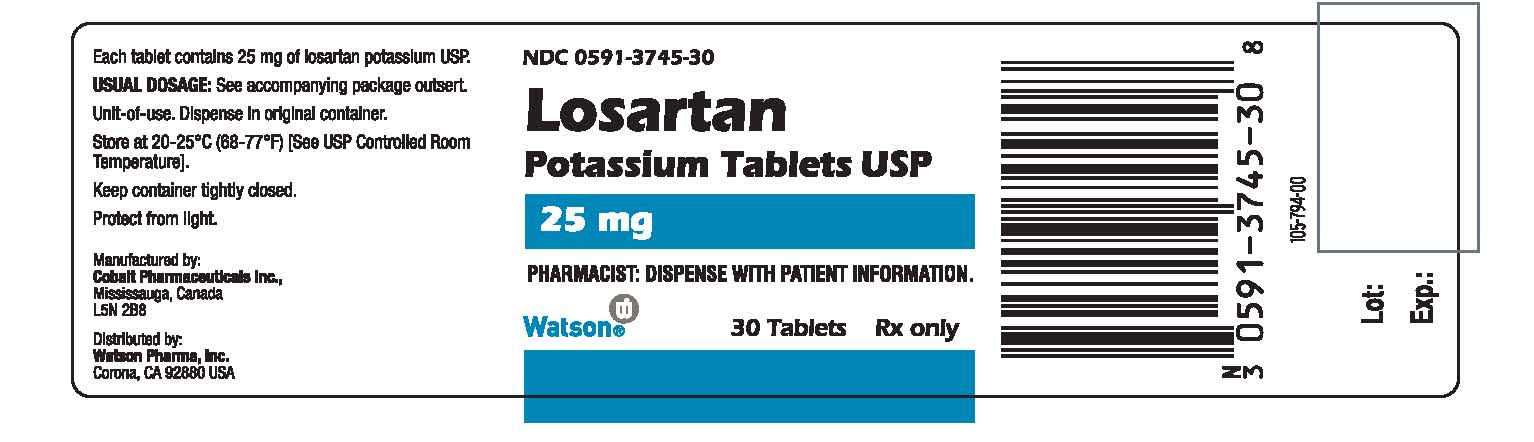 NDC 0591-3745-30 LOSARTAN Potassium Tablets USP 25 mg PHARMACIST: DISPENSE WITH PATIENT INFORMATION Watson 30 Tablets Rx only