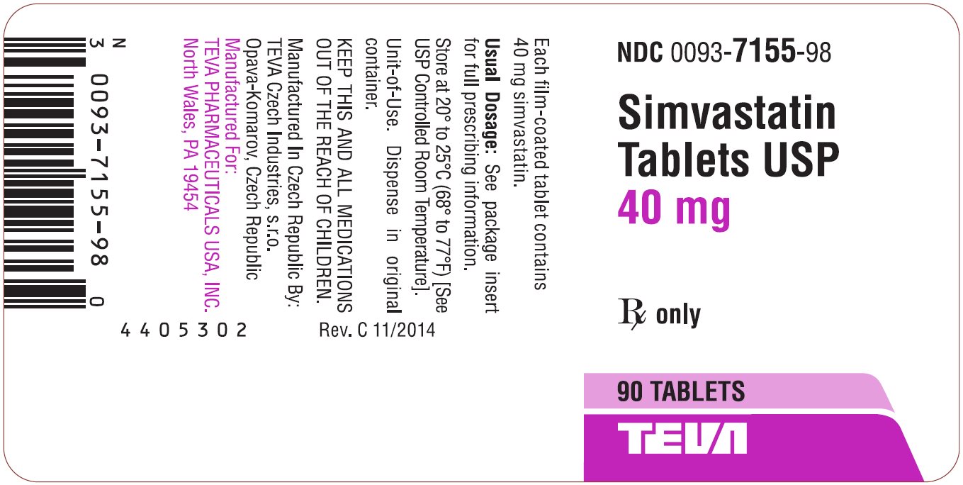 Simvastatin Tablets USP 40 mg 90s Label